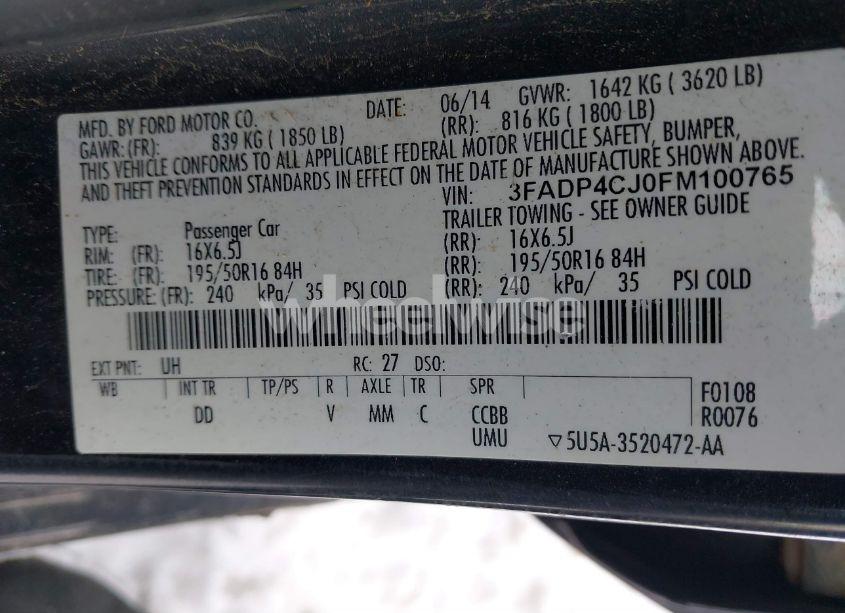 Photo 9 of 2015 Ford Fiesta TITANIUM (VIN 3FADP4CJ0FM100765)