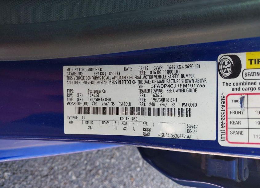 Photo 9 of 2015 Ford Fiesta TITANIUM (VIN 3FADP4CJ1FM191755)