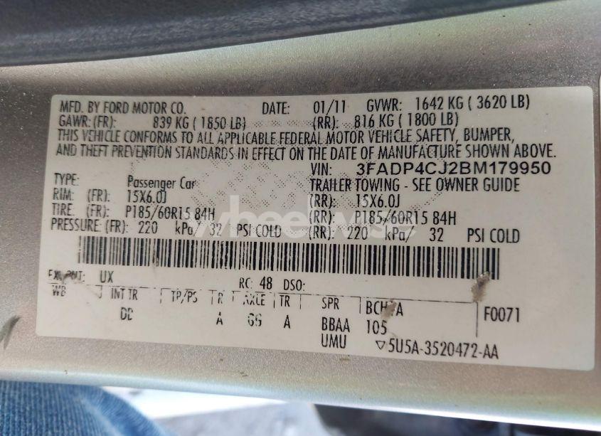 Photo 9 of 2011 Ford Fiesta SEL (VIN 3FADP4CJ2BM179950)