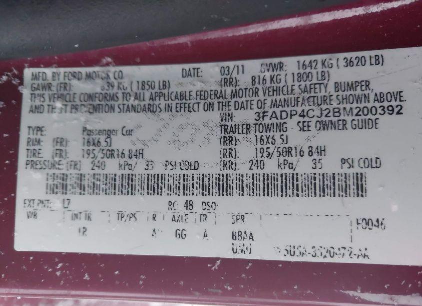 Photo 9 of 2011 Ford Fiesta SEL (VIN 3FADP4CJ2BM200392)