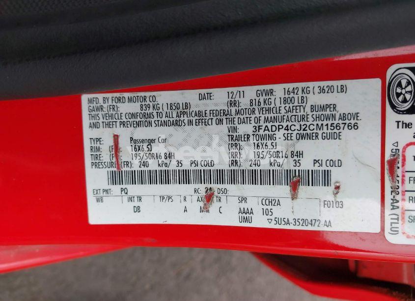 Photo 9 of 2012 Ford Fiesta SEL (VIN 3FADP4CJ2CM156766)