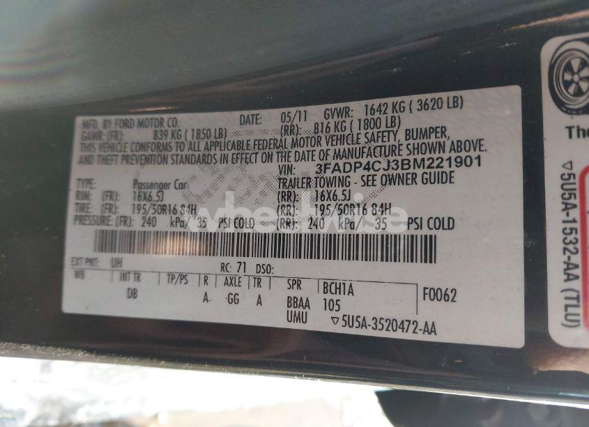 Photo 9 of 2011 Ford Fiesta SEL (VIN 3FADP4CJ3BM221901)