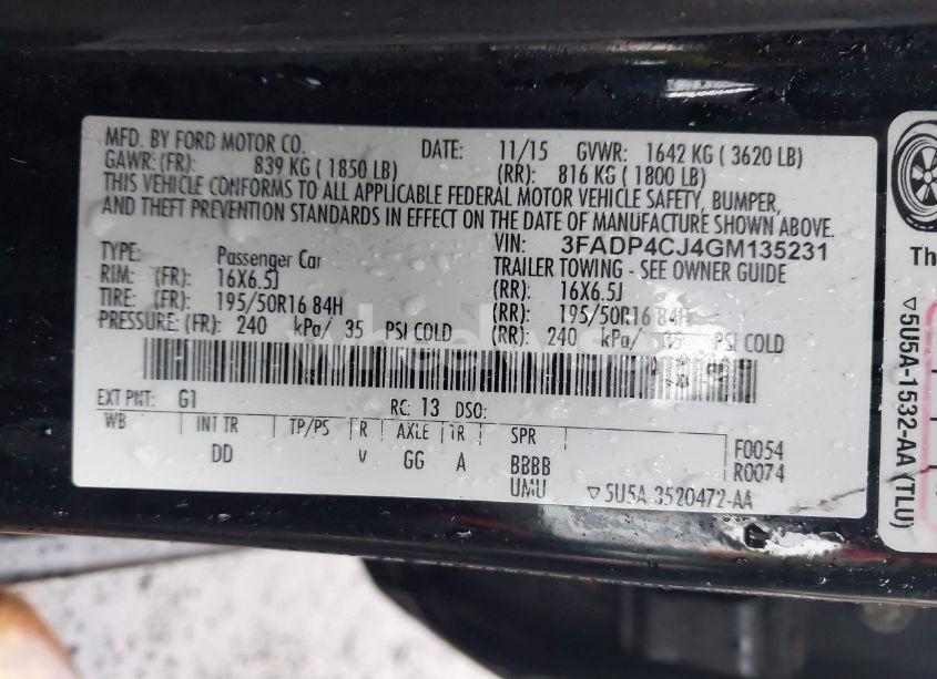 Photo 9 of 2016 Ford Fiesta TITANIUM (VIN 3FADP4CJ4GM135231)