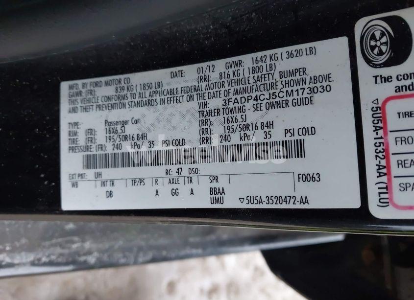 Photo 9 of 2012 Ford Fiesta SEL (VIN 3FADP4CJ5CM173030)