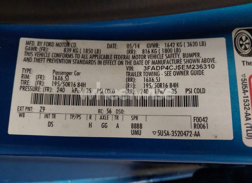 Photo 9 of 2014 Ford Fiesta TITANIUM (VIN 3FADP4CJ5EM236310)