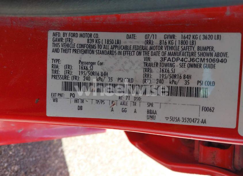 Photo 9 of 2012 Ford Fiesta SEL (VIN 3FADP4CJ6CM106940)