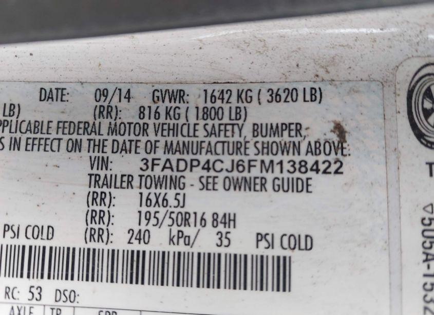 Photo 9 of 2015 Ford Fiesta TITANIUM (VIN 3FADP4CJ6FM138422)