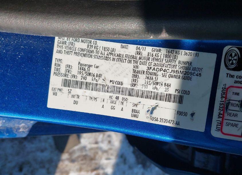 Photo 9 of 2011 Ford Fiesta SEL (VIN 3FADP4CJ9BM209848)