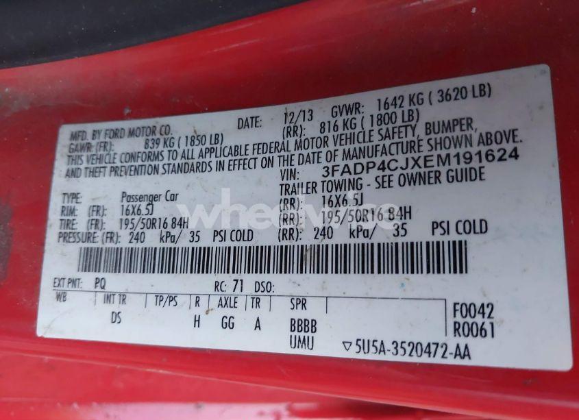 Photo 9 of 2014 Ford Fiesta TITANIUM (VIN 3FADP4CJXEM191624)