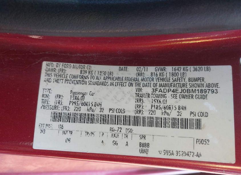 Photo 9 of 2011 Ford Fiesta SE (VIN 3FADP4EJ0BM189793)