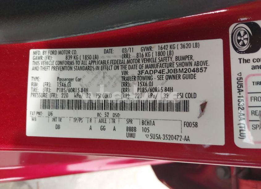 Photo 9 of 2011 Ford Fiesta SE (VIN 3FADP4EJ0BM204857)