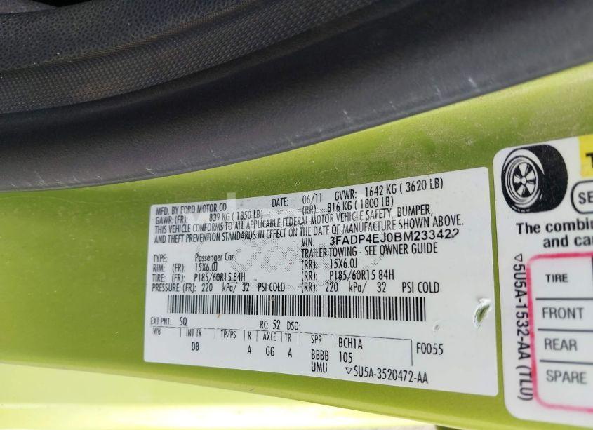 Photo 9 of 2011 Ford Fiesta SE (VIN 3FADP4EJ0BM233422)