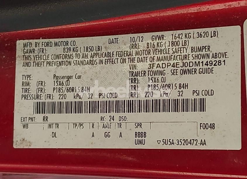 Photo 9 of 2013 Ford Fiesta SE (VIN 3FADP4EJ0DM149281)