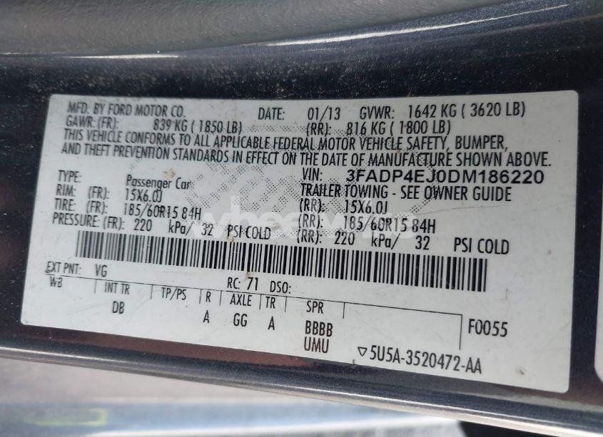 Photo 9 of 2013 Ford Fiesta SE (VIN 3FADP4EJ0DM186220)