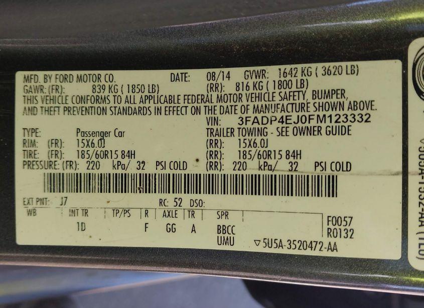 Photo 9 of 2015 Ford Fiesta SE (VIN 3FADP4EJ0FM123332)