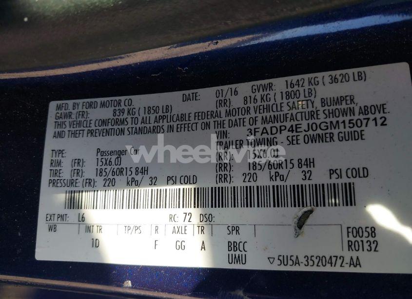 Photo 9 of 2016 Ford Fiesta SE (VIN 3FADP4EJ0GM150712)