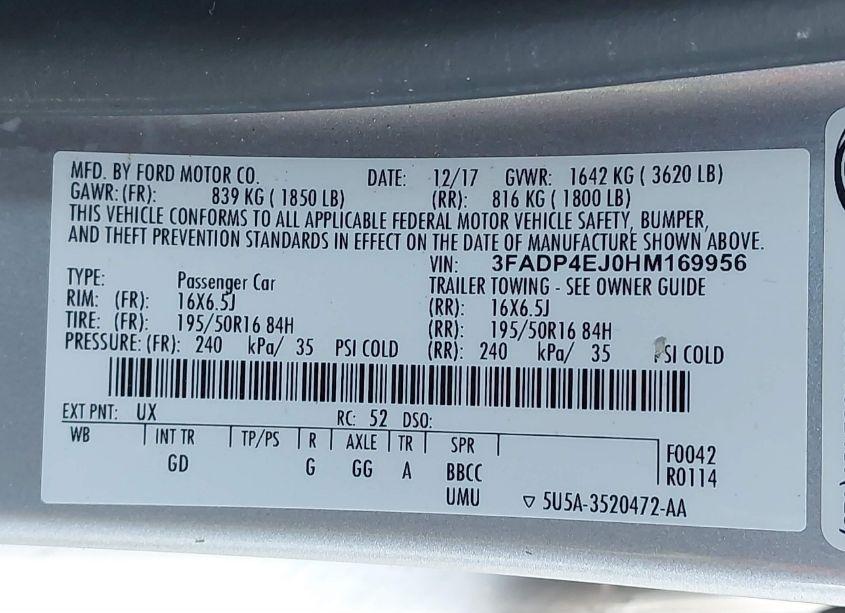 Photo 9 of 2017 Ford Fiesta SE (VIN 3FADP4EJ0HM169956)