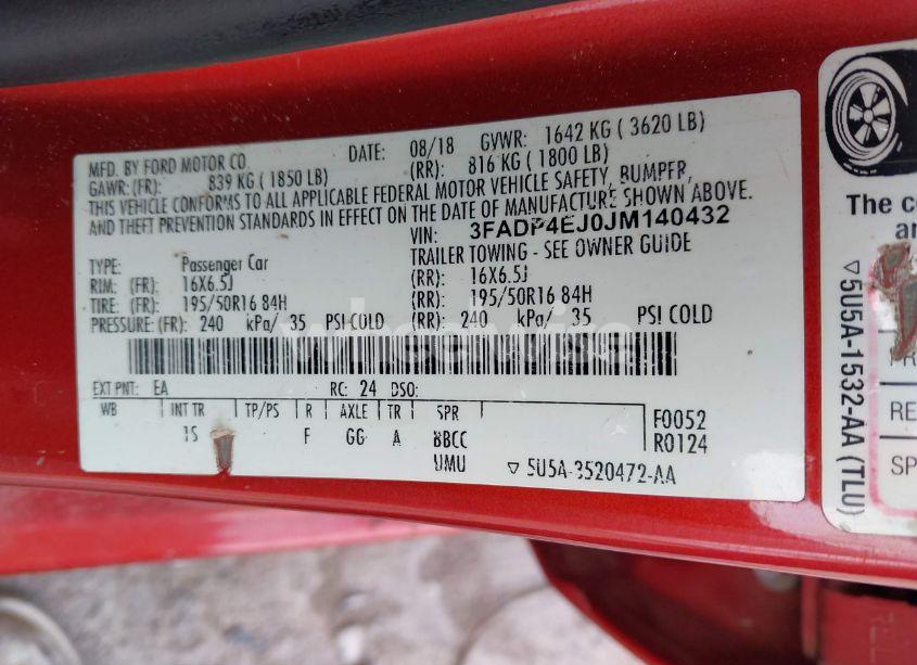 Photo 9 of 2018 Ford Fiesta SE (VIN 3FADP4EJ0JM140432)