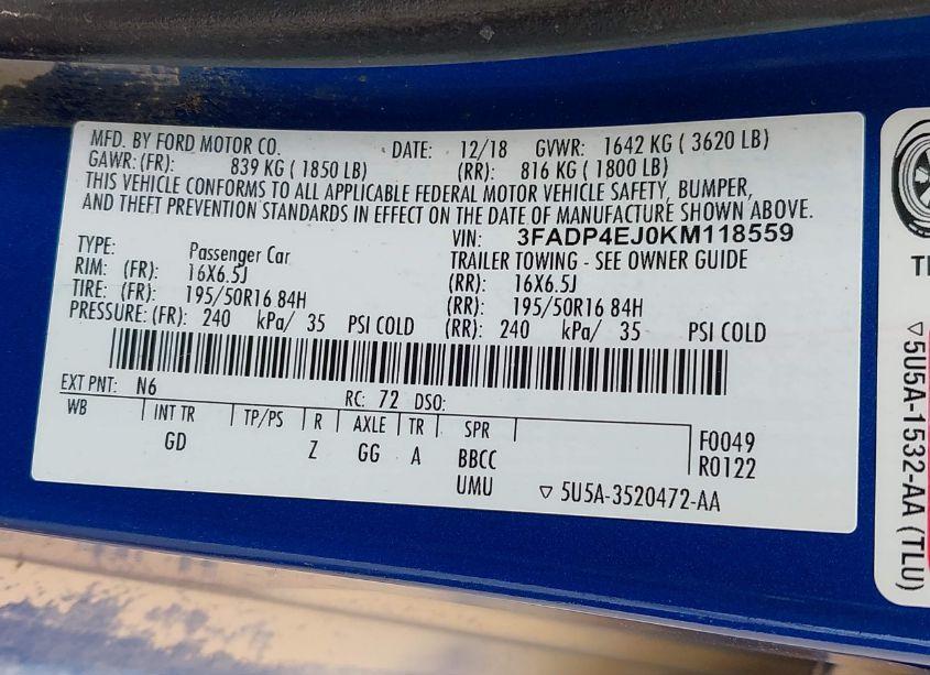 Photo 9 of 2019 Ford Fiesta SE (VIN 3FADP4EJ0KM118559)