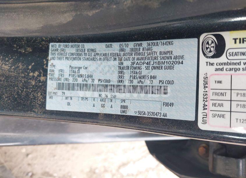 Photo 9 of 2011 Ford Fiesta SE (VIN 3FADP4EJ1BM102094)