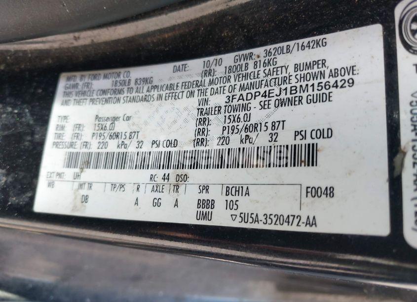 Photo 9 of 2011 Ford Fiesta SE (VIN 3FADP4EJ1BM156429)