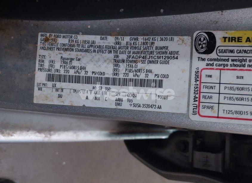 Photo 9 of 2012 Ford Fiesta SE (VIN 3FADP4EJ1CM129054)