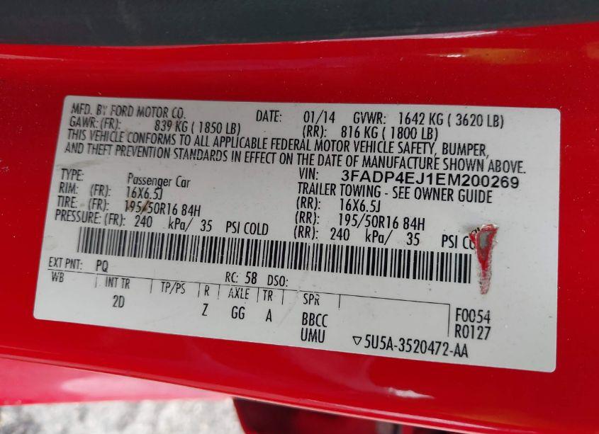 Photo 9 of 2014 Ford Fiesta SE (VIN 3FADP4EJ1EM200269)