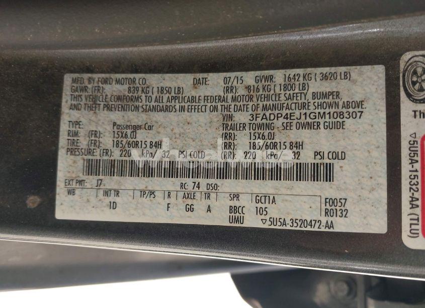 Photo 9 of 2016 Ford Fiesta SE (VIN 3FADP4EJ1GM108307)