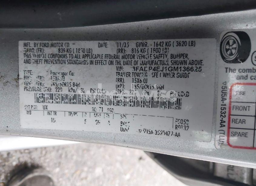 Photo 9 of 2016 Ford Fiesta SE (VIN 3FADP4EJ1GM136625)