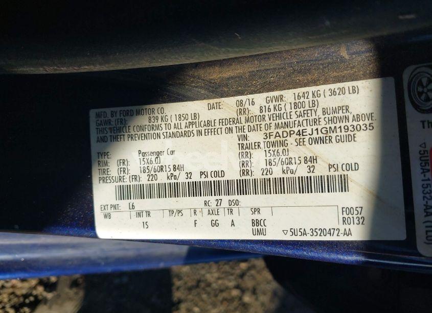 Photo 9 of 2016 Ford Fiesta SE (VIN 3FADP4EJ1GM193035)