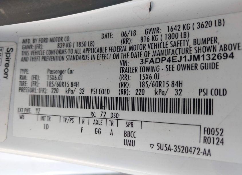 Photo 9 of 2018 Ford Fiesta SE (VIN 3FADP4EJ1JM132694)