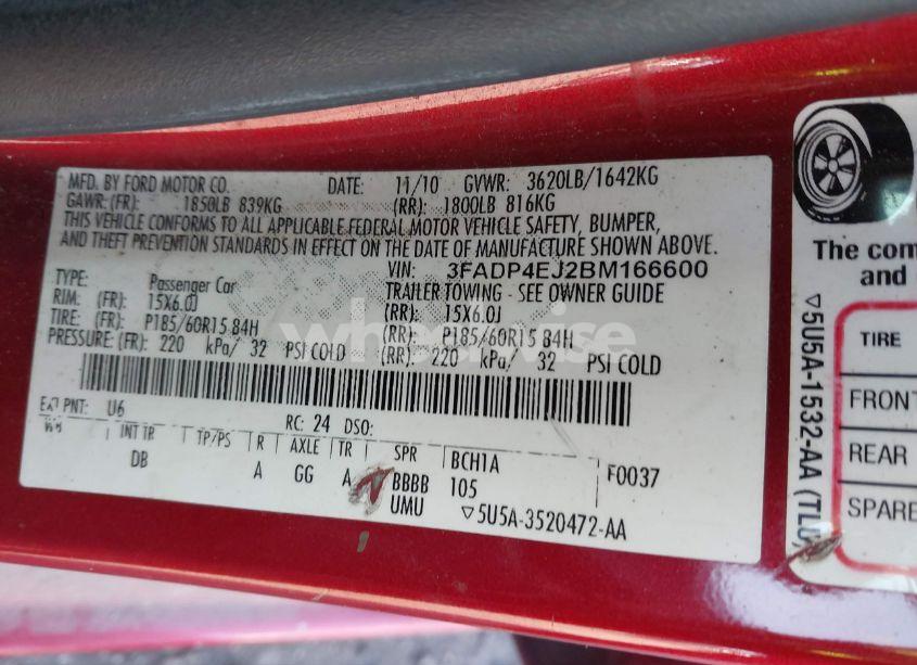 Photo 9 of 2011 Ford Fiesta SE (VIN 3FADP4EJ2BM166600)