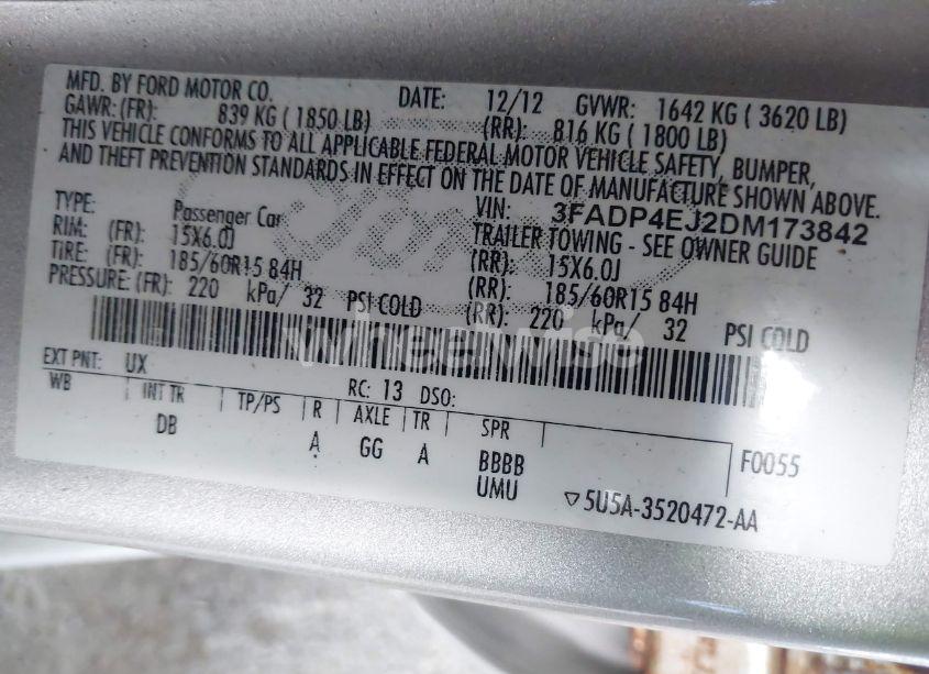 Photo 9 of 2013 Ford Fiesta SE (VIN 3FADP4EJ2DM173842)