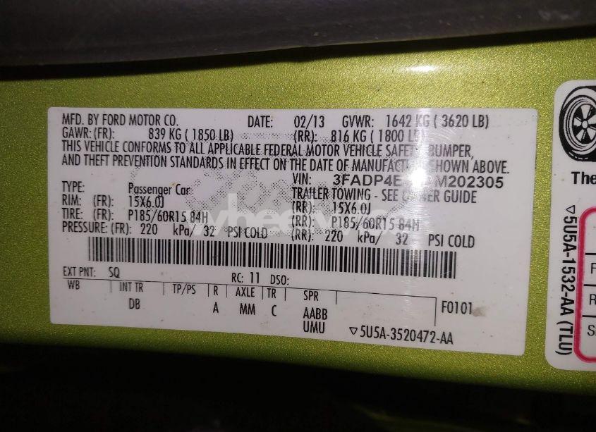 Photo 9 of 2013 Ford Fiesta SE (VIN 3FADP4EJ2DM202305)