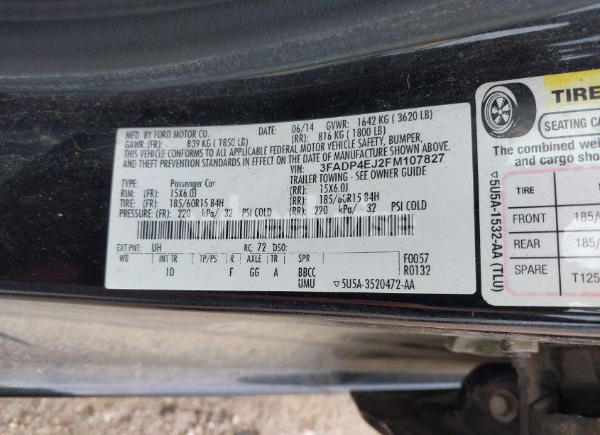 Photo 9 of 2015 Ford Fiesta SE (VIN 3FADP4EJ2FM107827)