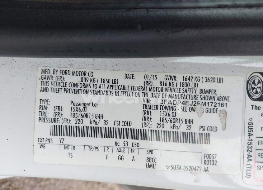 Photo 9 of 2015 Ford Fiesta SE (VIN 3FADP4EJ2FM172161)