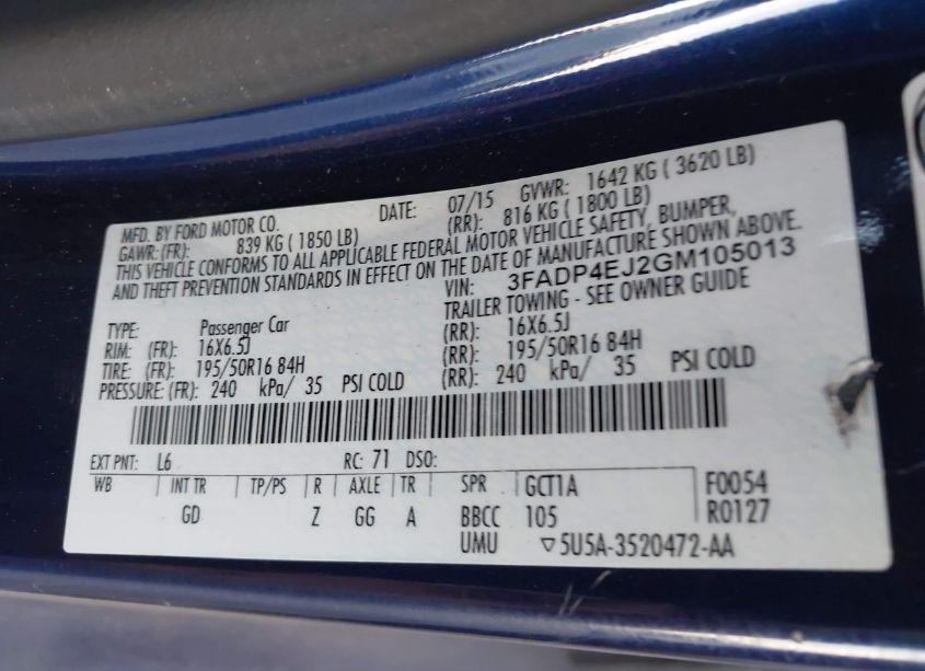 Photo 9 of 2016 Ford Fiesta SE (VIN 3FADP4EJ2GM105013)