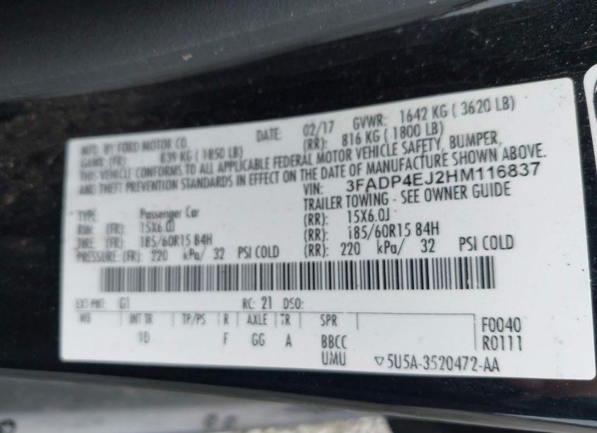 Photo 9 of 2017 Ford Fiesta SE (VIN 3FADP4EJ2HM116837)