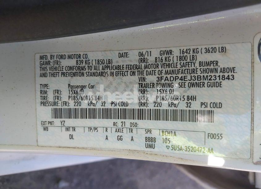 Photo 9 of 2011 Ford Fiesta SE (VIN 3FADP4EJ3BM231843)