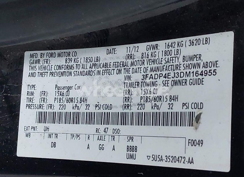 Photo 9 of 2013 Ford Fiesta SE (VIN 3FADP4EJ3DM164955)