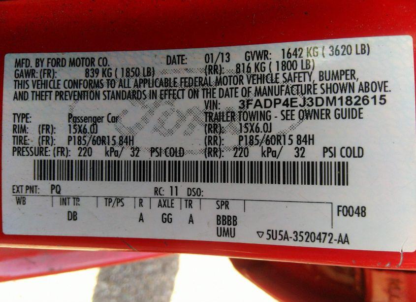 Photo 9 of 2013 Ford Fiesta SE (VIN 3FADP4EJ3DM182615)