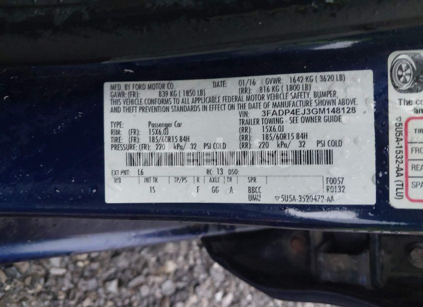 Photo 9 of 2016 Ford Fiesta SE (VIN 3FADP4EJ3GM148128)