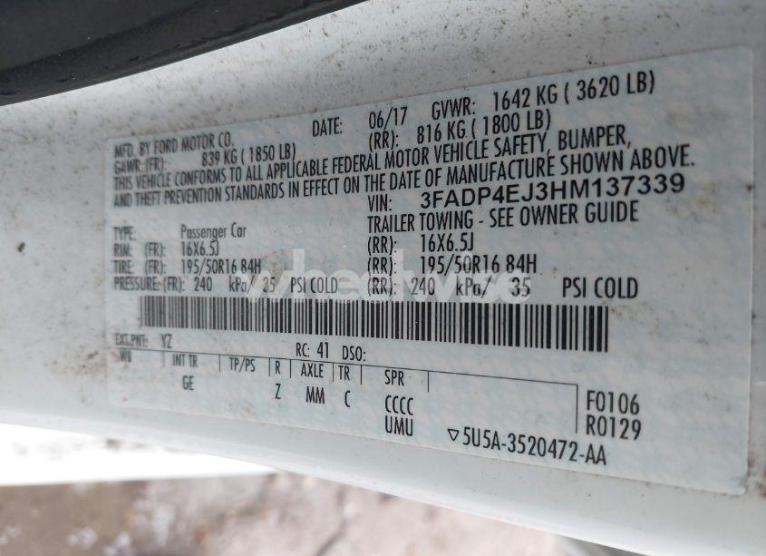 Photo 9 of 2017 Ford Fiesta SE (VIN 3FADP4EJ3HM137339)