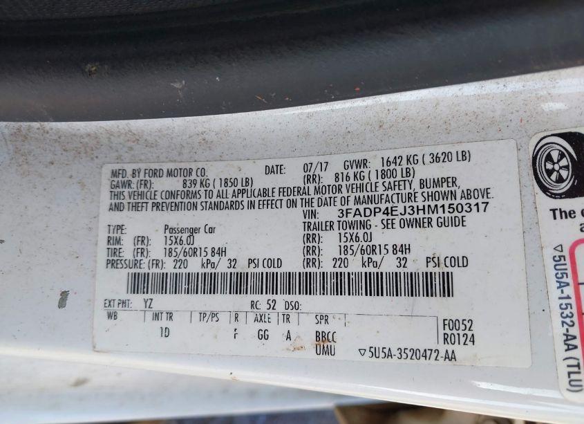 Photo 9 of 2017 Ford Fiesta SE (VIN 3FADP4EJ3HM150317)