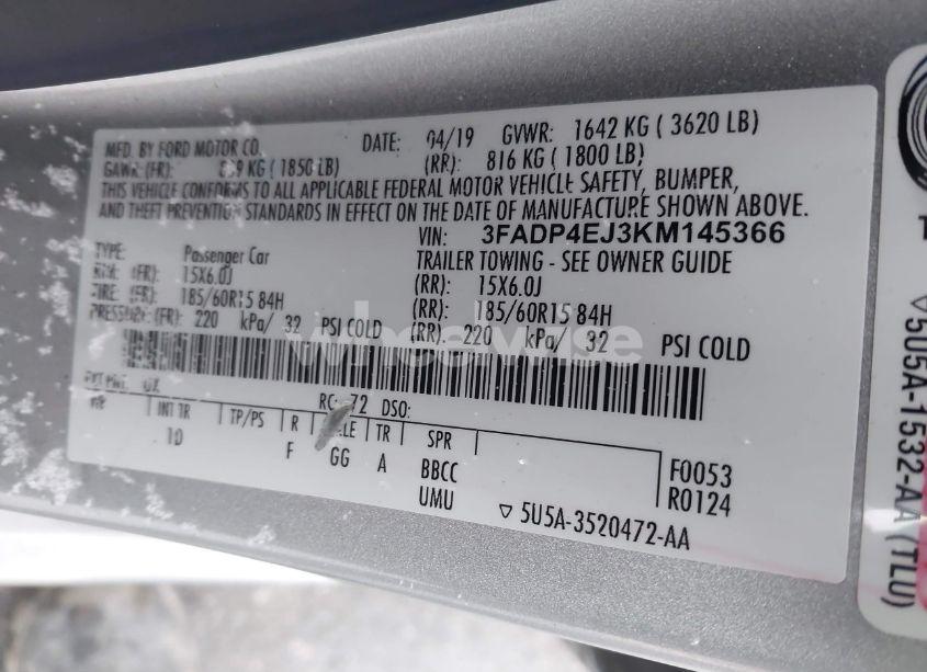 Photo 9 of 2019 Ford Fiesta SE (VIN 3FADP4EJ3KM145366)