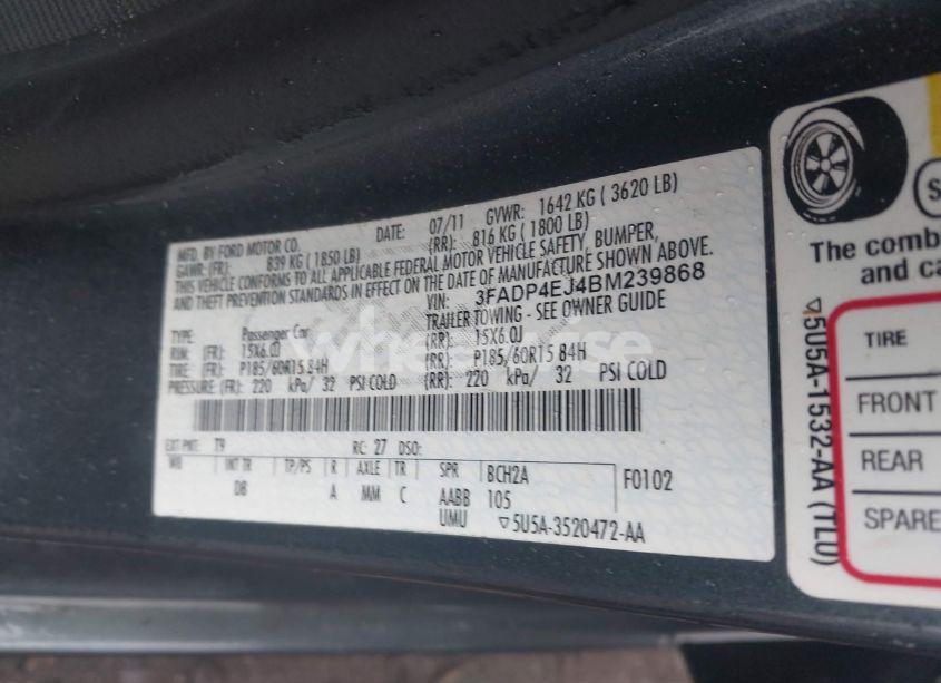 Photo 9 of 2011 Ford Fiesta SE (VIN 3FADP4EJ4BM239868)