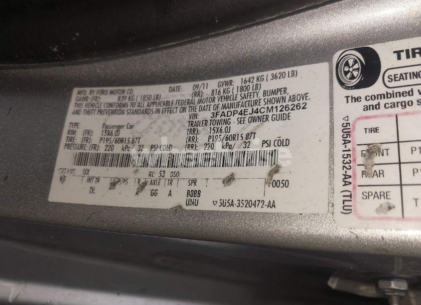 Photo 9 of 2012 Ford Fiesta SE (VIN 3FADP4EJ4CM126262)