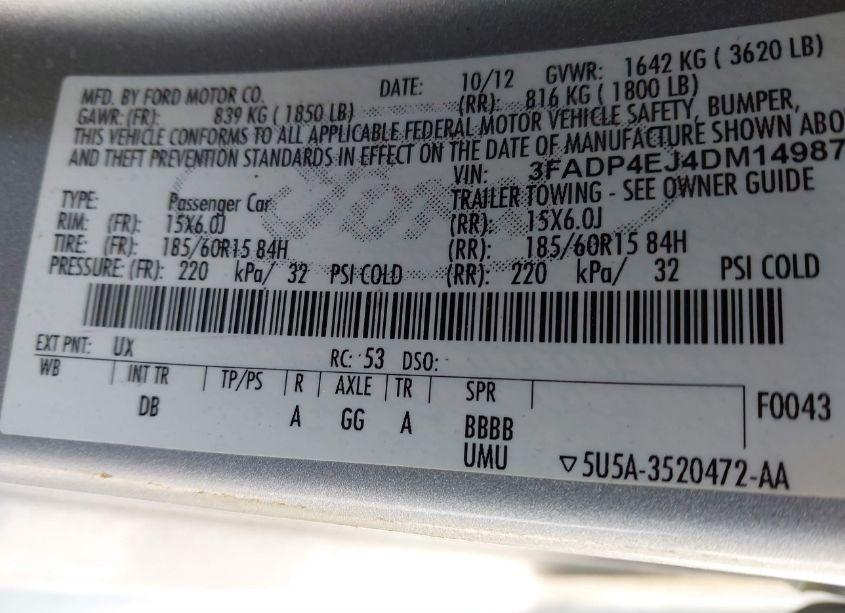 Photo 9 of 2013 Ford Fiesta SE (VIN 3FADP4EJ4DM149879)