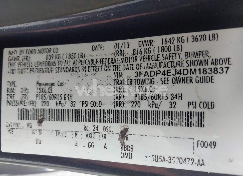 Photo 9 of 2013 Ford Fiesta SE (VIN 3FADP4EJ4DM183837)