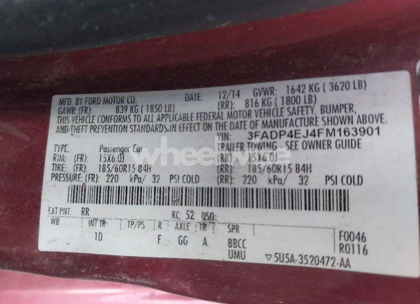 Photo 9 of 2015 Ford Fiesta SE (VIN 3FADP4EJ4FM163901)